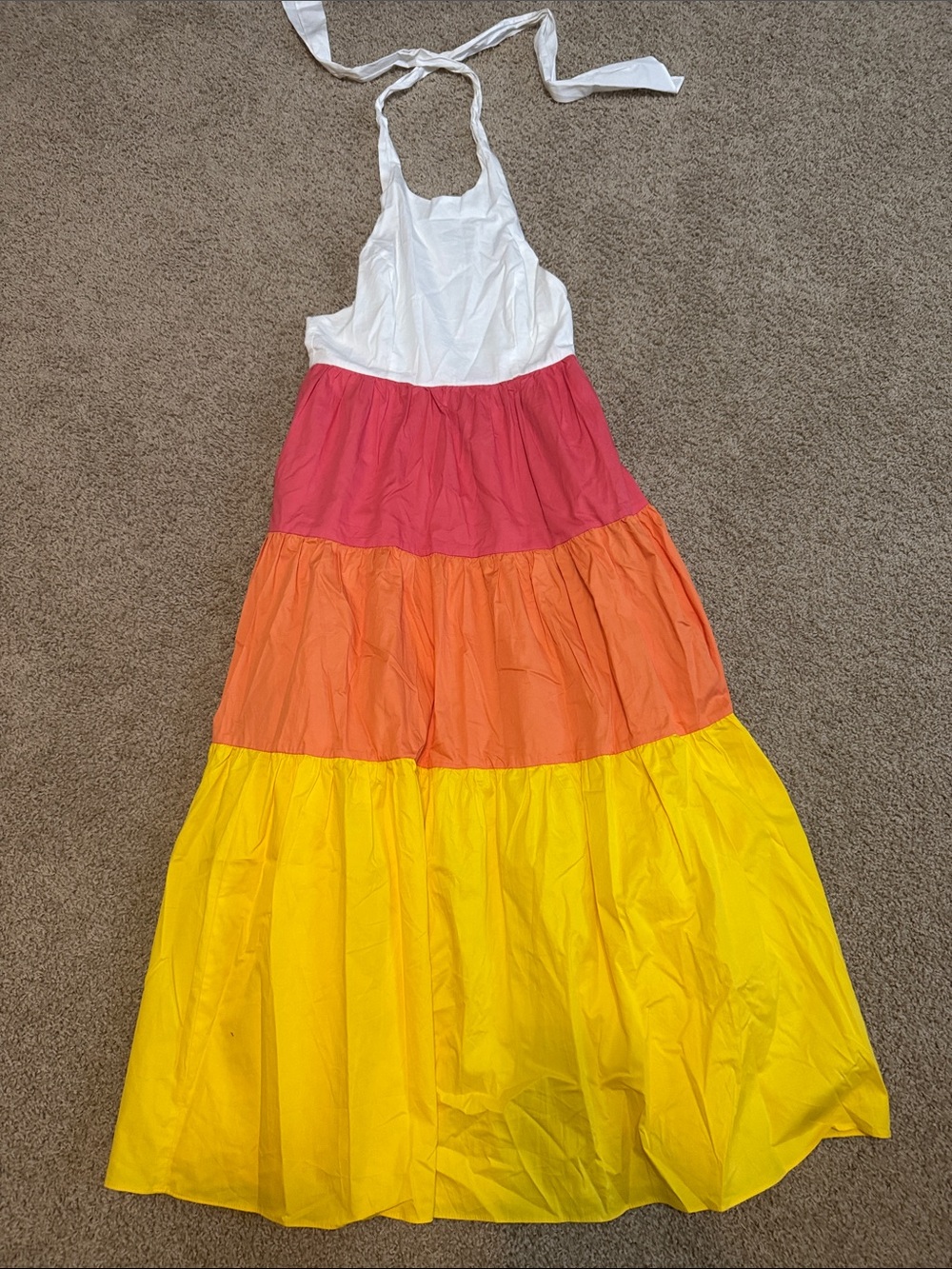 Colorblock Halter Maxi Dress in White, Red, Orange & Yellow
